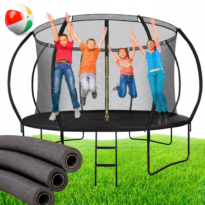 Садовий батут XXL Hyper Motion 366 см (12FT) з драбиною та сіткою, навантаження 150 кг
