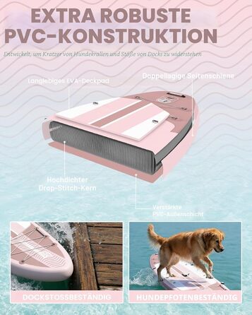 SUP дошка TIGERXBANG надувна з сидінням, 335x86x15 см, рожева - для дорослих та дітей, комплект для 2+1 осіб