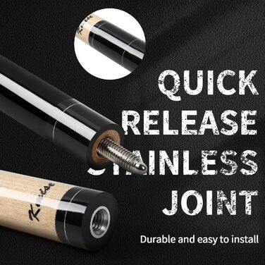 Більярдний кий Kmise професійний, 147 см, канадський клен, шкірна піка 13 мм, антиковзний грип, для дорослих/початківців/професіоналів, чорний (540г)