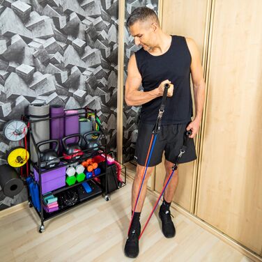 Стеляжка для домашнього спортзалу з органайзером для килимків, аксесуарів та набором еластичних стрічок 68 кг