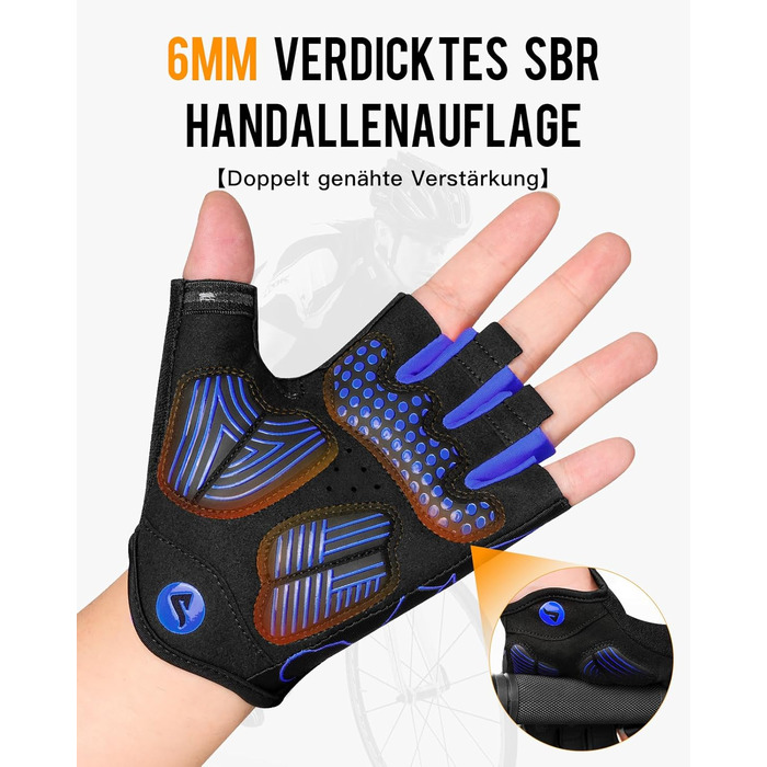 Велосипедні рукавички ATERCEL напівпальцеві для чоловіків - рукавички для велоспорту TB з SBR-подушками для їзди на велосипеді, фітнесу (Блакитний, S)