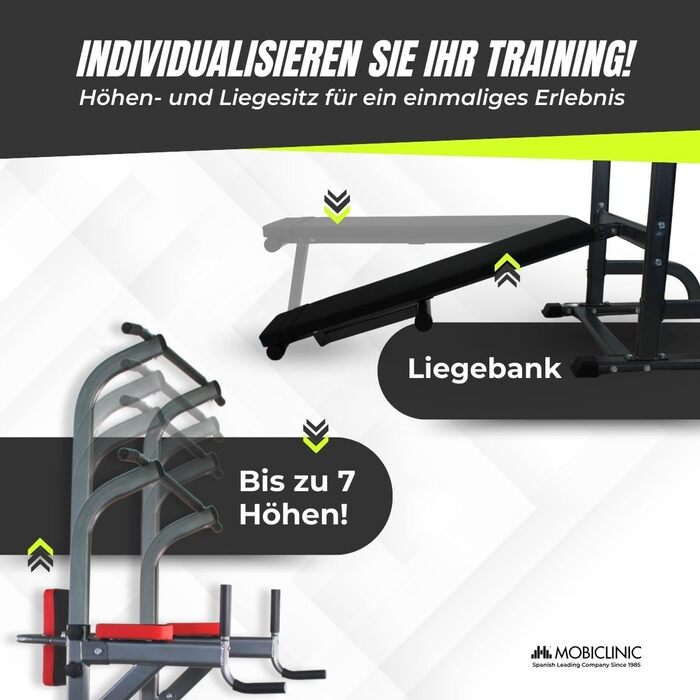 Мультифункціональна силова станція Mobiclinic Fitness 9 в 1, складана, з турніком, лавкою для жиму, регульована по висоті, протиковзка, м'яка оббивка