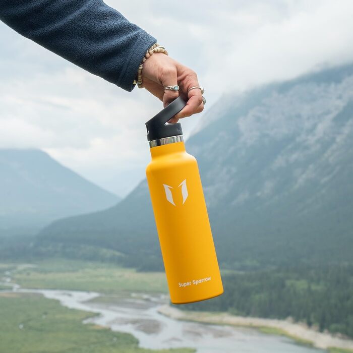 Термос-пляшка Super Sparrow з нержавіючої сталі - 350мл/500мл/620мл/750мл/1л - Без витоку, BPA-Free - Пляшка для води, термопляшка для дітей, для газованої води, спорту, школи, фітнесу - з 2 кришками (500мл, Mango)
