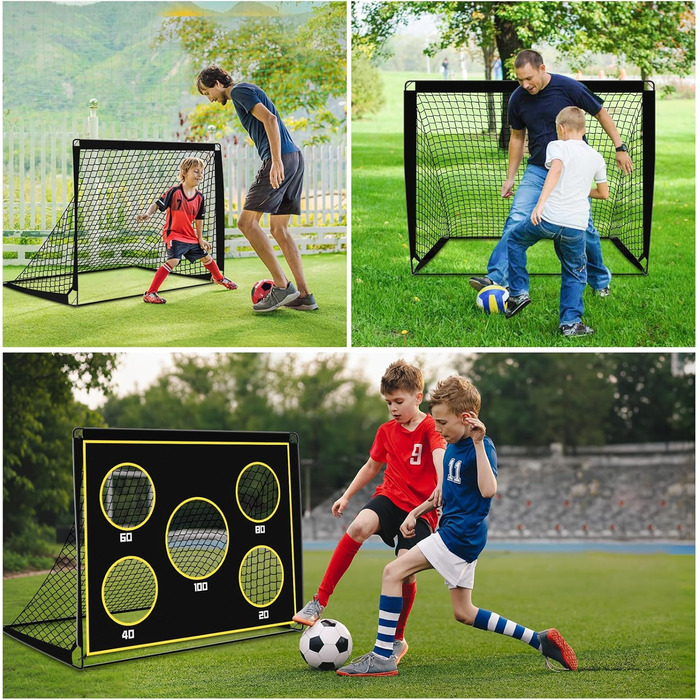 Дитячі ворота для футболу, 2-в-1 Pop-Up ворота, складані, для саду, на вулицю, з чохлом, 120x90 см, чорний