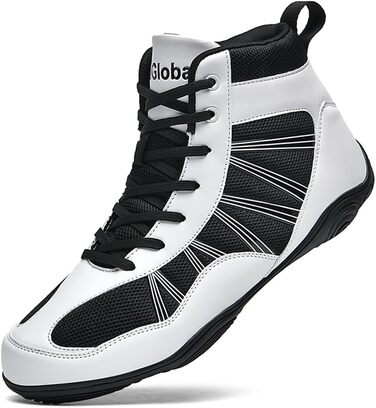 Боксерські черевики чоловічі хай-топ, професійні, для тренувань, антиковзкі, дихаючі, унісекс (43 EU, чорний/білий)
