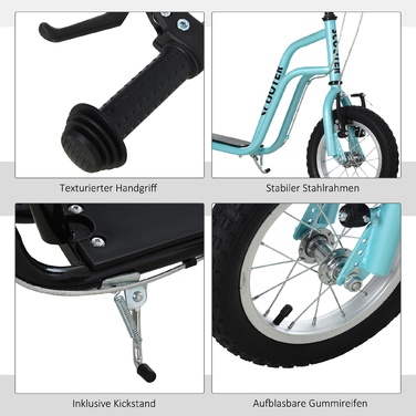 HOMCOM Scooter Kick Scooter Дитячий самокат Міський самокат з 12 дюймовими пневматичними шинами, кікборд для дітей від 5 років, синій, регульований 120x58x75-80см