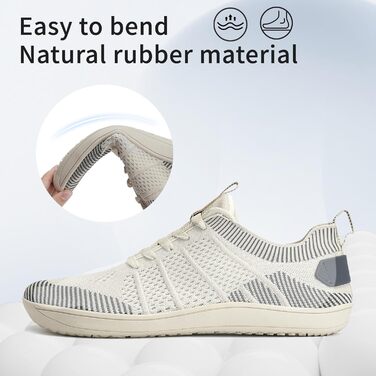 Легкі дихаючі кросівки IceUnicorn для широкої стопи: жіночі та чоловічі, zero-drop, для активного відпочинку, розмір 39 EU, колір 555beige