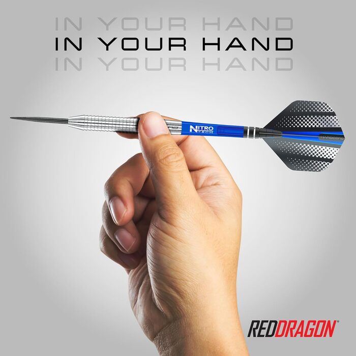 Професійні дартси Red Dragon Razor Edge, вольфрамові, 65 г, сталевий наконечник, сріблясті, з оперенням і шафтами