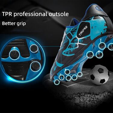 Дитячі футбольні бутси Low Top для хлопчиків. Професійні футбольні бутси, тренувальні бутси з шипами. Дитяче спортивне взуття, розмір 34 EU, блакитні.