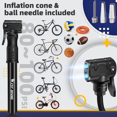 Міні насос для велосипеда West Biking - алюмінієвий, універсальний, портативний, для MTB, шосе, м'ячів