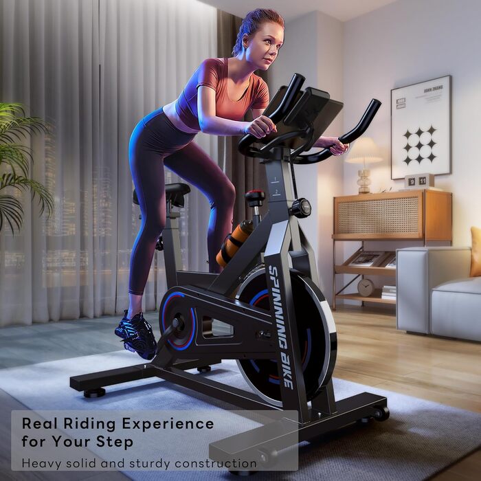Шосений велотренажер Soges з магнітним опором, спінінг-байк, фітнес-велосипед з монітором пульсу та LCD-дисплеєм, підставка для планшета, до 150 кг, чорний