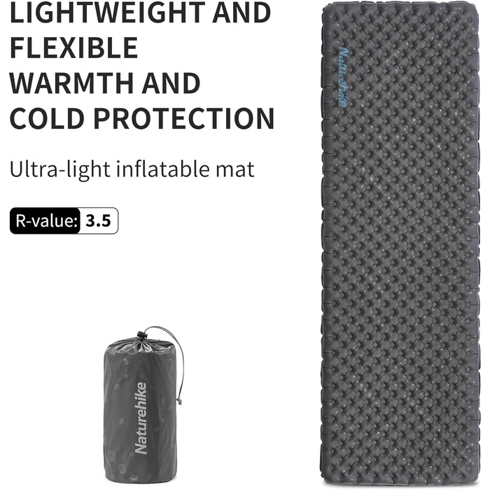 Каремат Naturehike 3.5R для кемпінгу самонадувний, XL, чорний - для 4 сезонів (-6°C), високий R-значення, ізоляція