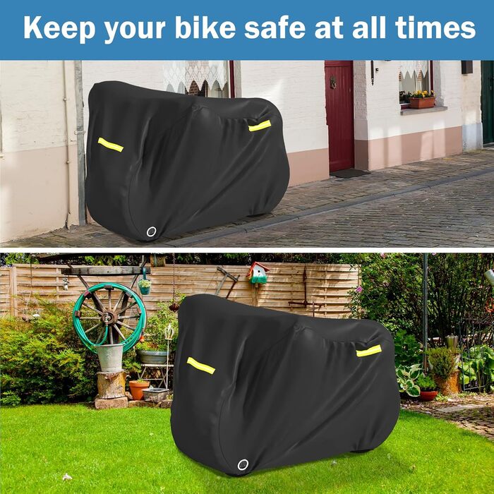 Водонепроникний чохол для велосипеда, захисна покриття з світловідбиваючими смугами, 420D Oxford, чорний, для 2 велосипедів (210x112x112 см)