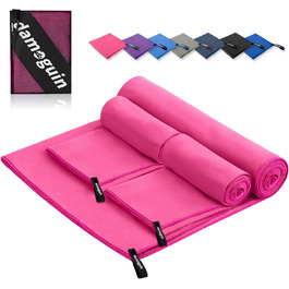 Набір рушників Damoguin 3шт. з мікрофібри (великий 180*80см + 2шт. маленькі 80*40см). Швидковисихаючі рушники для спорту, пляжу, басейну та подорожей (рожеві)