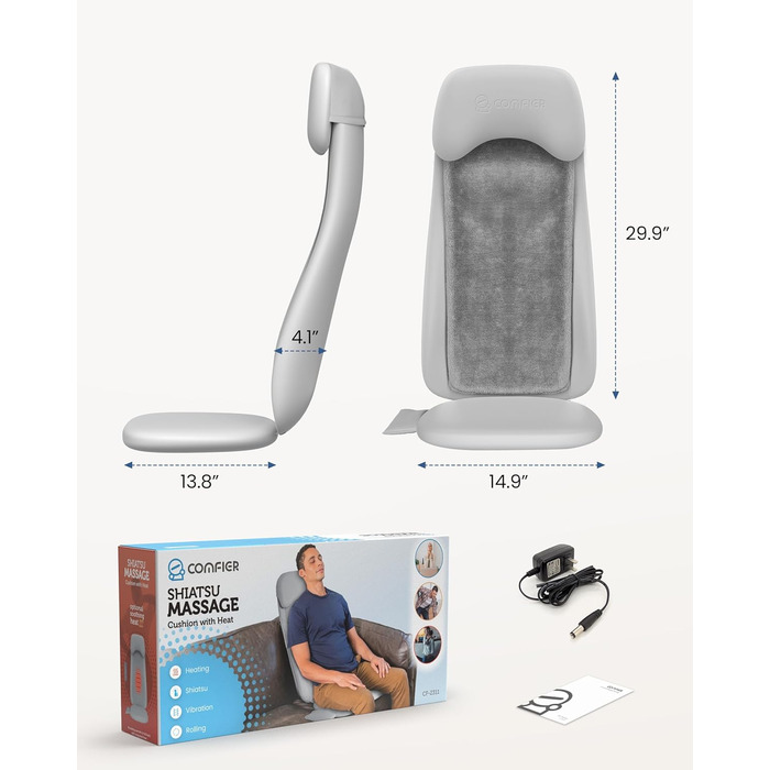 Крісло-масажер Comfier Shiatsu з підігрівом та функцією глибокого масажу, 2D/3D, для дому та офісу