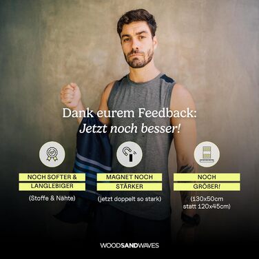 Рушник для фітнесу WOODSANDWAVES з дизайном, кишенькою та надміцним магнітом - ідеальний спортивний рушник для тренажерного залу та фітнес-студії | нековзкий, нейтралізує запахи, швидко сохне, м'ятна релаксація