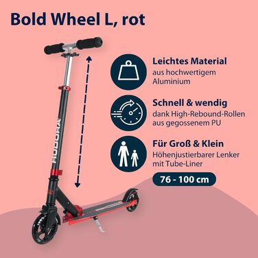 Самокат HUDORA Bold Wheel L з алюмінію, складаний, міський, з підніжкою, регульована висота, для дітей і дорослих до 100 кг