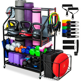 Стеляжка для домашнього спортзалу з органайзером для килимків, аксесуарів та набором еластичних стрічок 68 кг