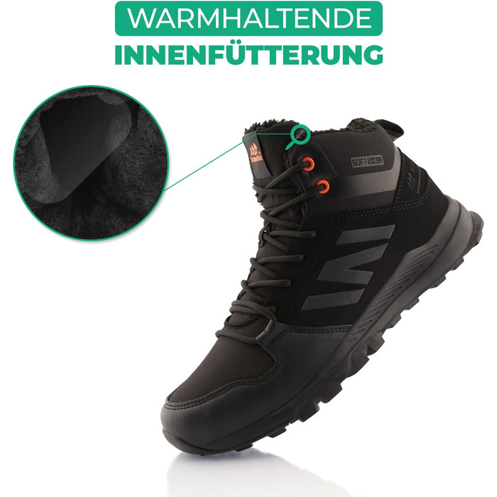Черевики для ходьби жіночі та чоловічі, зимові, утеплені, Softshell, 43 EU, чорний/оранжевий