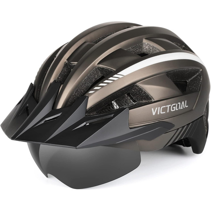 Велошолом VICTGOAL для MTB і шосе з магнітним візором, LED підсвіткою, сонцезахисним козирком, для дорослих, розмір XL (59-63 см)