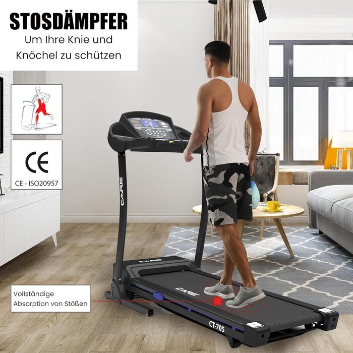 Бігова доріжка Care Fitness CT-705, електрична, складна, моторизований нахил 15 рівнів, 18 програм, сумісність з Kinomap