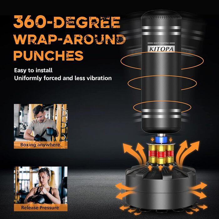 Стенд-боксерський мішок Kitopa, 178 см, 93 кг. Комплект з рукавичками для кікбоксингу, ММА, тренувань вдома