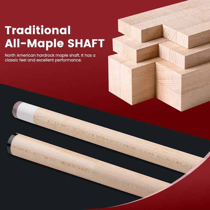 Набір для більярду Bonvalry Pool-Queue-Kit: якісний більярдний кий з пробірного клена, кейс та аксесуари. Вага: 595 г