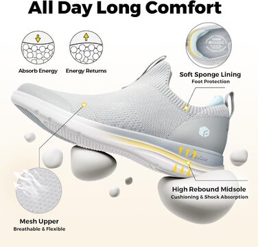 FitVille Кросівки Slip-on для жінок, широка колодка, для ходьби, дихаючі, легкі, спортивні, фітнес, джогінг, Outdoor, Gym, BriskWalk V3 (39 EU, сірий)