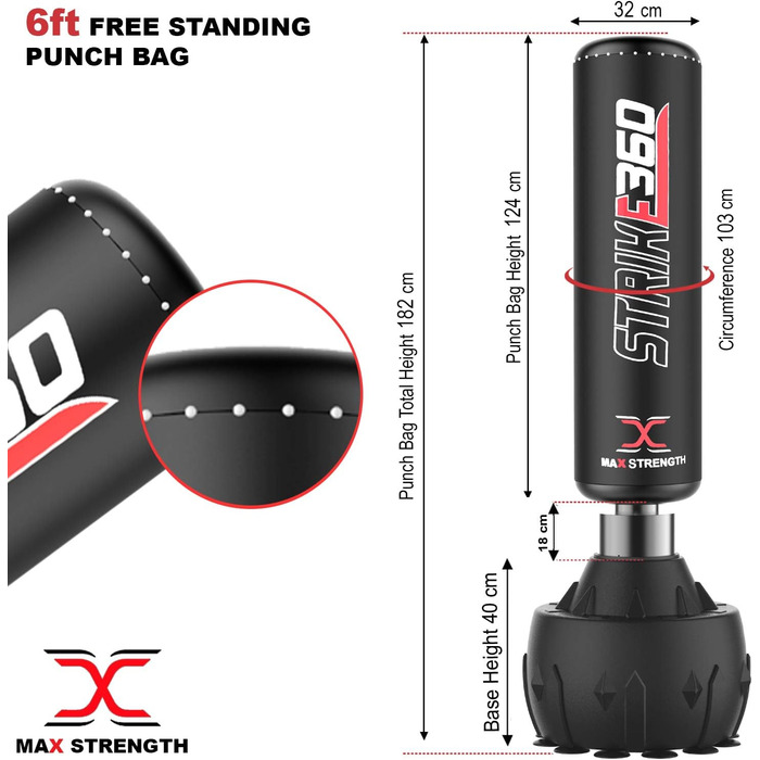 MaxStrength вільностоячий боксерський мішок для боксу та кікбоксингу 1,7-1,8 м, для MMA, міцна стійка, спортивний інвентар