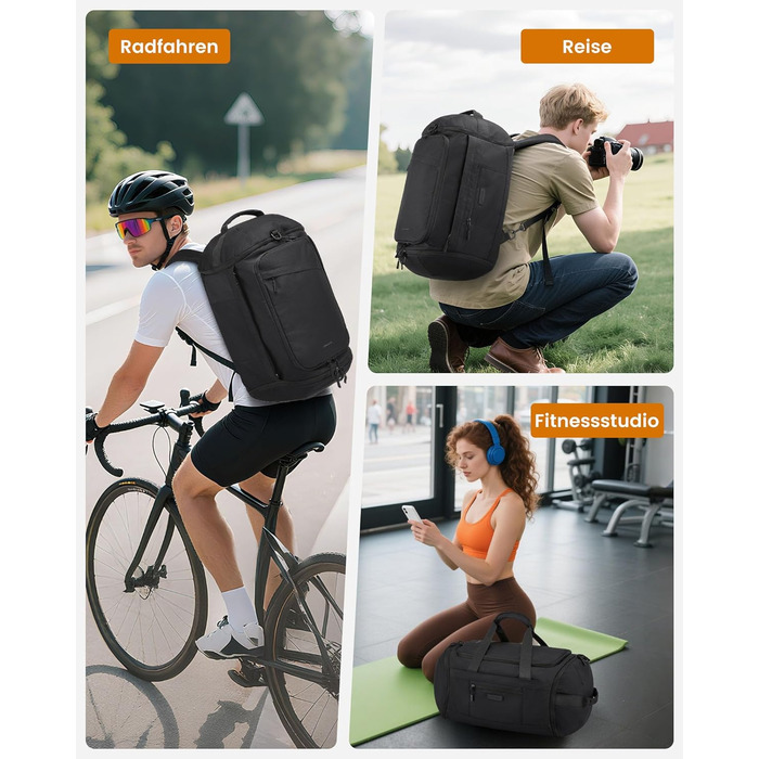 Спортивна сумка LOVEVOOK для жінок та чоловіків, велика сумка для залу, дорожня сумка з відділенням для взуття, водонепроникна сумка для тренувань, плавання, Travel Duffle Bag з рюкзаком, 45L (51*28*32 см), Бежевий