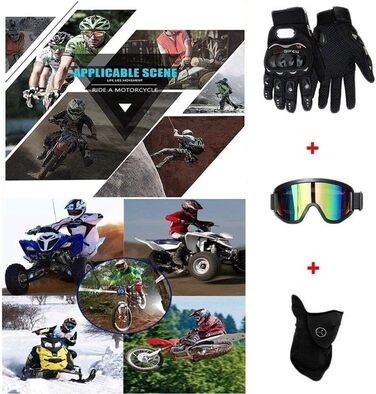 Мотошолом Racing Motocross з окулярами та рукавичками (4 шт.) - комплект для катання на мотоциклі, dirt bike, off-road, для дорослих та дітей, червоні лінії, L (56-57 см)