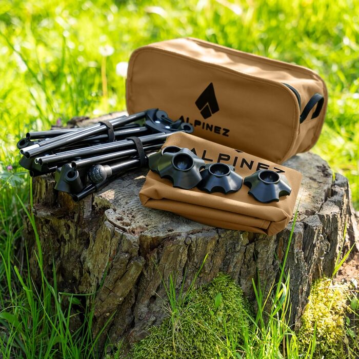 Зручний складаний стілець для кемпінгу Alpinez: легкий, регульований по висоті, компактний | стілець для риболовлі, пляжний стілець з ніжками-кнопками, зелений (бежевий)