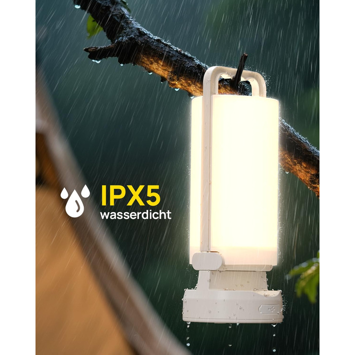 Сонячна кемпінгова лампа Eventek 8000mAh з LED, 3 режими, сенсорне керування, IPX5, для кемпінгу, подорожей та надзвичайних ситуацій