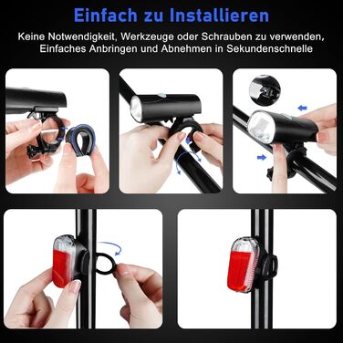 Набір LED-ліхтарів для велосипеда: фара та задній ліхтар, USB-зарядка, водонепроникність, схвалено STVZO, для дітей та дорослих