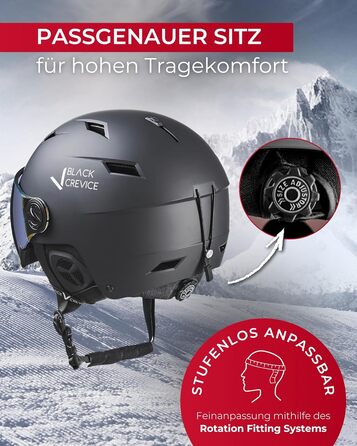 Шолом гірськолижний BLACK CREVICE Kirchberg з візором та вентиляційними отворами - дихаючий шолом для чоловіків та жінок (чорний/сріблястий, 0 = S (51-53 см))