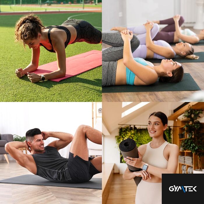 Фітнес-мат для йоги Gymtek 180x61 см, NBR 1,5 см, чорний, з ременями для перенесення, для пілатесу, аеробіки та гімнастики