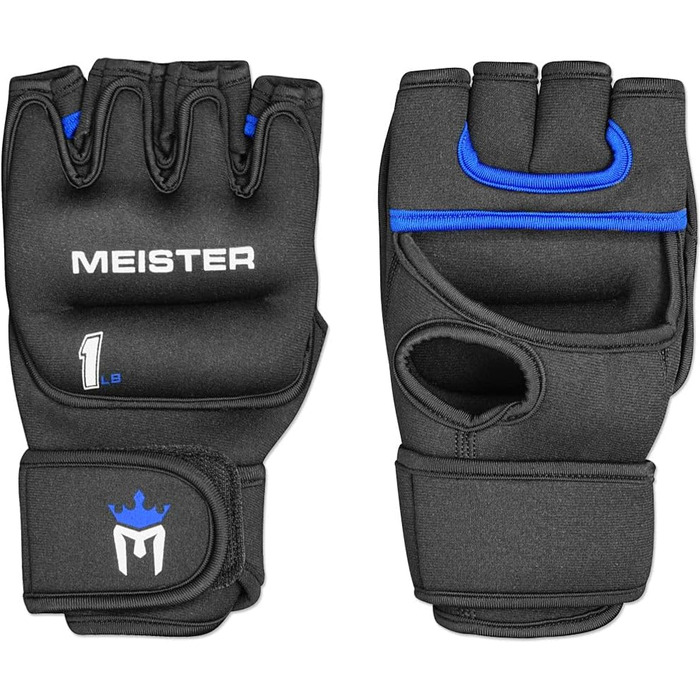 Неопренові вагові рукавички Meister Elite 0,5 кг для кардіо, чорні/сині, 2 шт.