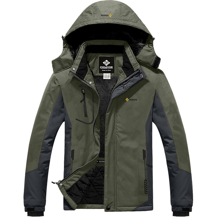 Чоловіча лижна куртка GEMYSE: водонепроникна, вітронепроникна, з підкладкою, для спорту, відпочинку, активного відпочинку на природі (армійний зелений, сірий, XXL)
