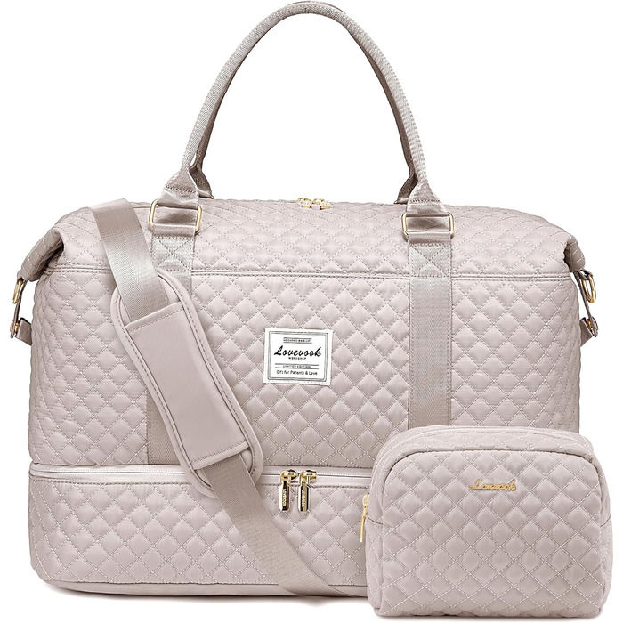 Спортивна сумка LOVEVOOK для жінок з відділенням для взуття та мокрих речей, дорожня сумка-мішок Weekender, косметичка, сумка для пологового будинку, водонепроникна, ручна поклажа для літака, фітнесу (M-2шт, світло-рожевий)