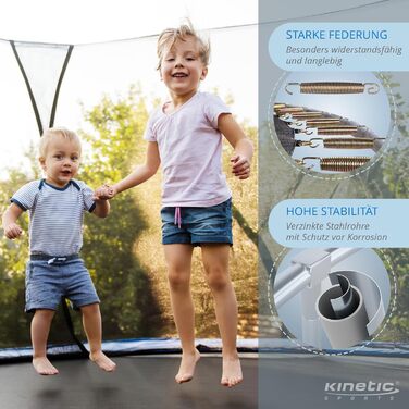 Трамплін KINETIC SPORTS Salto Plus Outdoor: Ø 183/244/305/366/400/430/490 см - Комплект для дітей, США, з сіткою та сходинками, до 160 кг