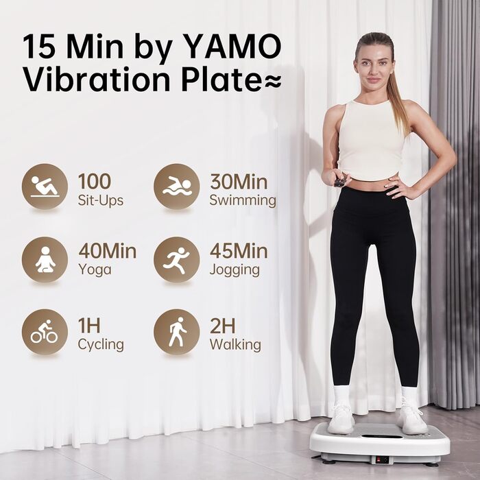 YAMO Вібраційна платформа з тихим мотором, 99 режимів, 5 програм, для схуднення та повного тренування тіла, компактна, з пультом ДУ, фітнес-тренажер для дому