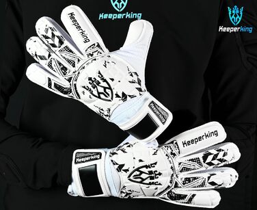Воротарські рукавички Keeperking для футболу: дорослі, дитячі, підліткові, з/без захисту пальців (4 мм), різні розміри та кольори, унісекс (білі, 7)