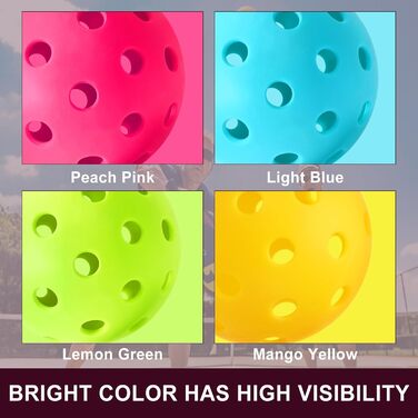 Набір м'ячів для піклболу JULMELON (4 шт.) з 40 отворами, для гри на відкритому повітрі, жовті, зелені, рожеві, блакитні