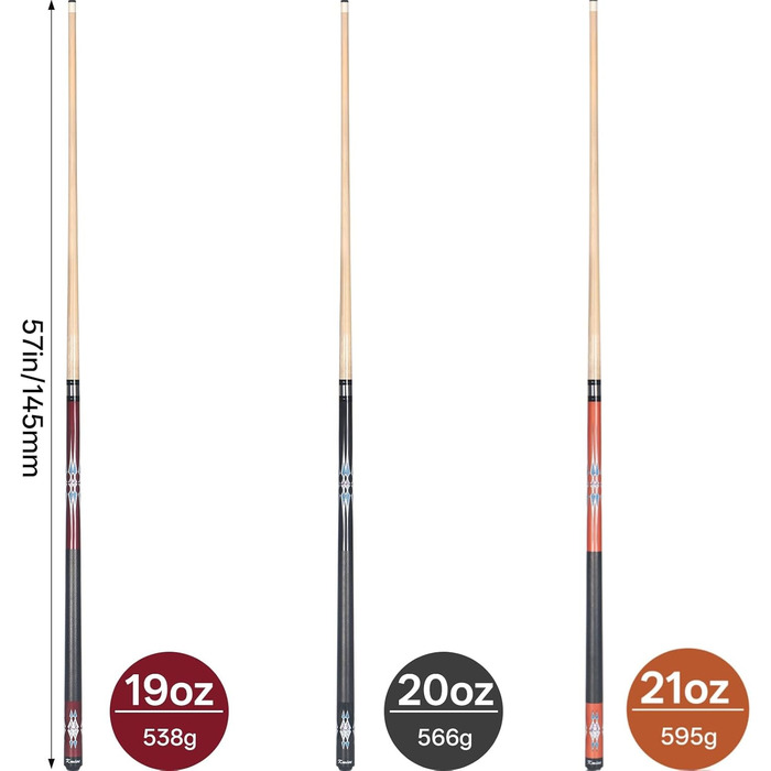 Набір київ для більярду Kmise Pool-Stick-Set, 3 шт. (зелений, червоний, чорний), канадський клен, професійний, для дорослих