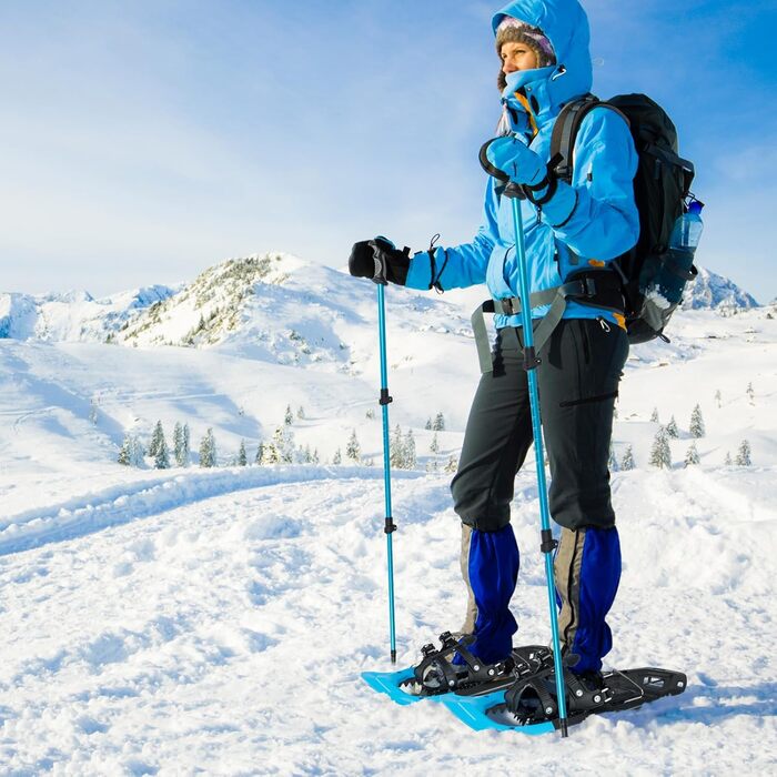 Снігоступи COSTWAY з підйомником, 35-45 розмір, до 90 кг, комплект з трекінговими палками та сумкою (синій, 63 см)