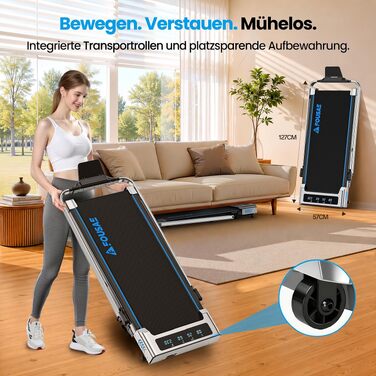 Складана бігова доріжка для дому 5 в 1 Walking Pad, 2.75 к.с., швидкість до 12 км/год, нахил 9%, LED-дисплей, керування через додаток та пульт, до 160 кг, сріблясто-блакитна