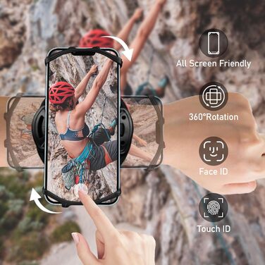 Спортивний ремінець на руку HLOMOM з обертовим тримачем для смартфона 4-6,5'' (iPhone 16/15/14/13/12/11 Pro Max/X/8 та ін.), універсальний, знімний WRISTBAND R2X (S-M)