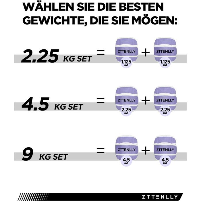 Важкі манжети на ноги та руки - Регульовані вантажні манжети для щиколоток/зап'ясть 0.45-9 кг, фітнес-ваги для дорослих та дітей, йога, біг, спортзал, фіолетовий 9 кг