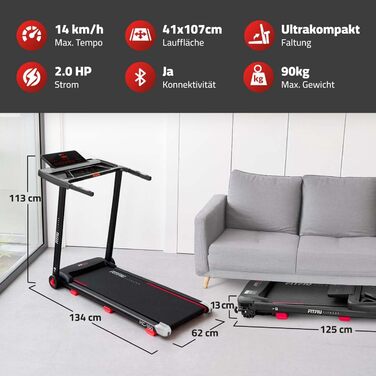 Складана бігова доріжка FITFIU Fitness 4 в 1 з нахилом 9%, швидкістю до 14 км/год, підтримкою APP, датчиком пульсу та тримачем для планшета, компактна Walking Pad MC-160