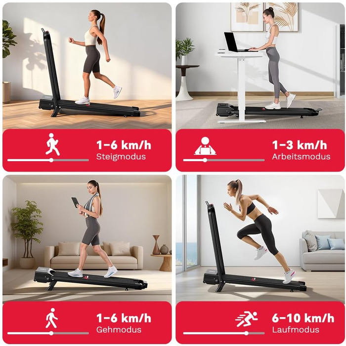 Складана бігова доріжка HomeFitnessCode з регулюванням нахилу — електричний Walking Pad для дому та офісу, компактна доріжка для ходьби, чорна